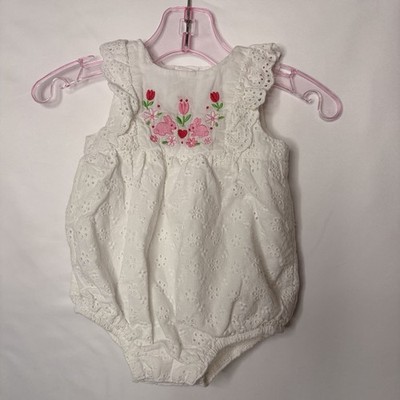 Baby Girl Clothes Little Me 3 Month White With Pink Flowers & Bunnies Romper