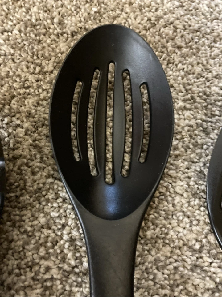 Calphalon Set Slotted Spoon Spatula Pasta Fork Black Nylon Gray Silicone Handles - Image 4 of 4