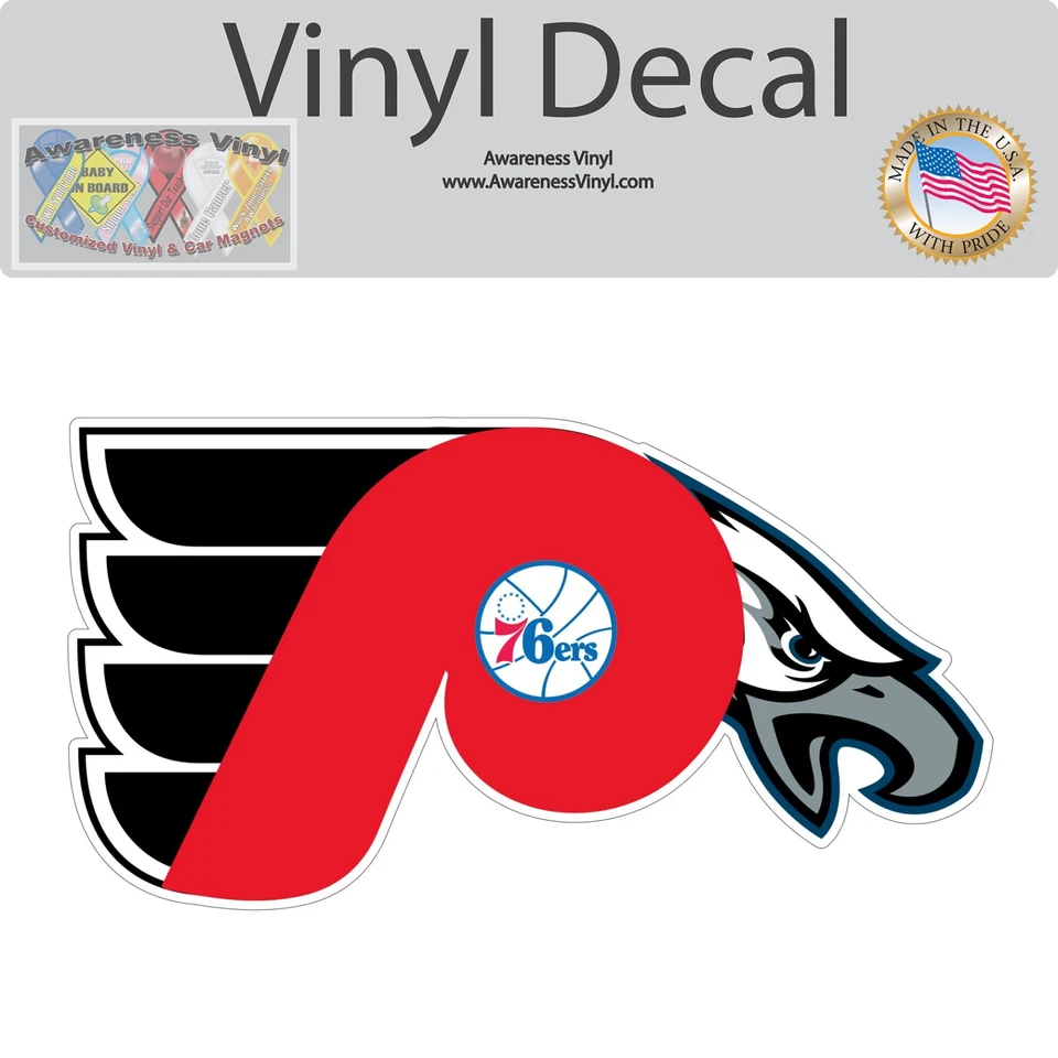 Calcomanía de vinilo PHILADELPHIA Sports Fan mashup EAGLES / 76ERS / FLYERS / PHILLIES Foto 4 de 4