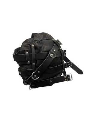 Premium Leather Bondage Hood with Harness Straps head mask cosplay goth emo BDSM