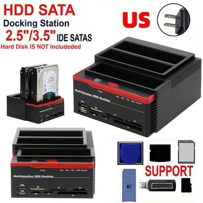 3 IDE SATA 2.5'' 3.5'' HDD Hard Drive Disk Clone Docking Station Card Reader US