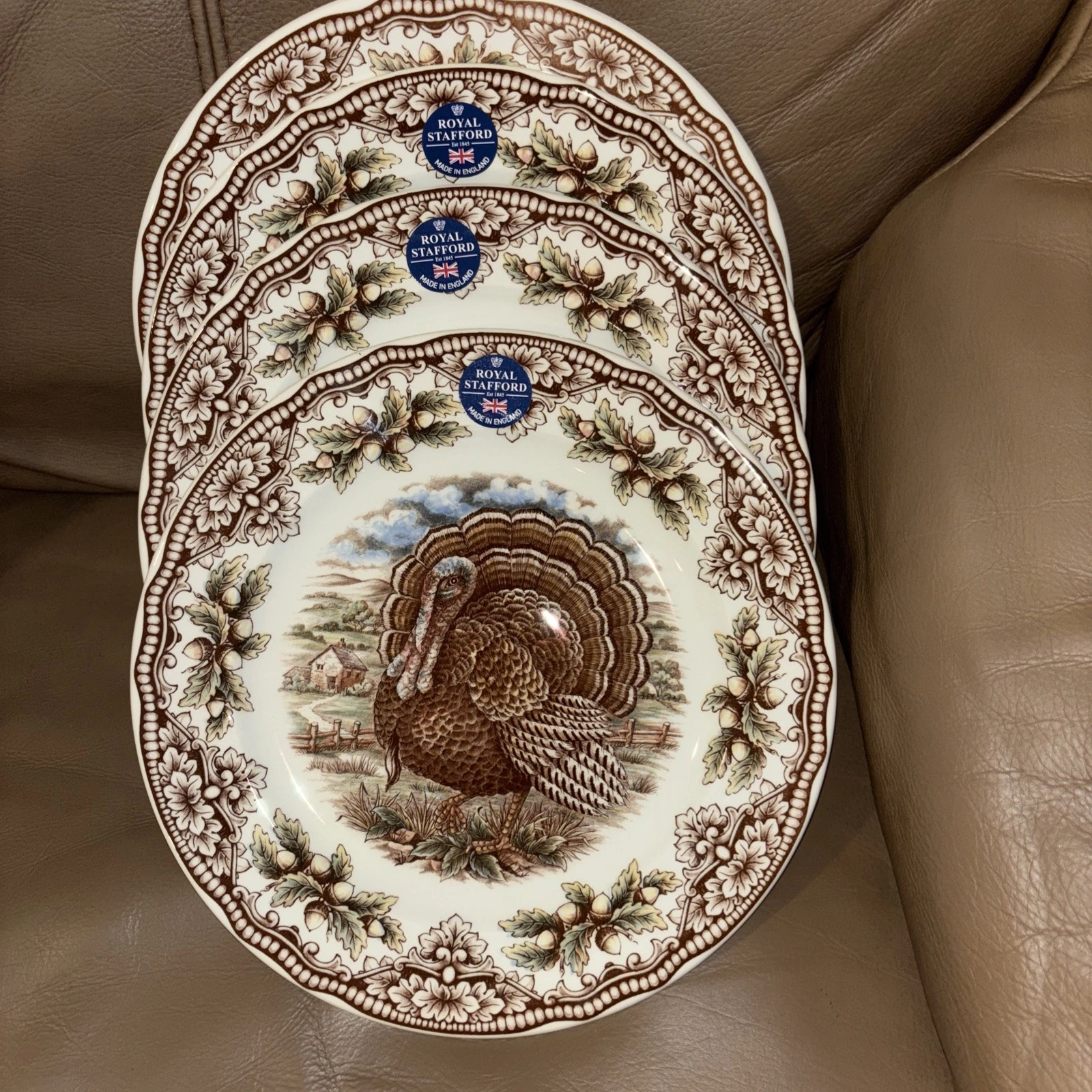 ROYAL STAFFORD 4 TURKEY THANKSGIVING DINNER PLATE DISHES