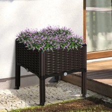 Outsunny PP Raised Garden Planter Box Self-Watering Rattan Effect Brown Patio