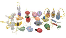 Vintage Wooden Easter Tree Decorations 21 Pieces Hanging Ornaments Hand Painted