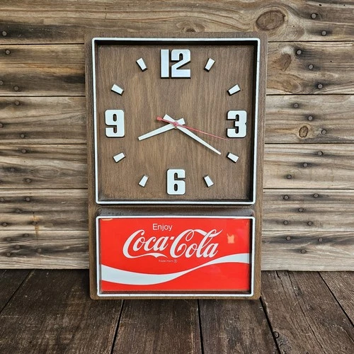 Vintage Coca-Cola Wood Grain Plastic Wall Clock Restaurant Decor As Is