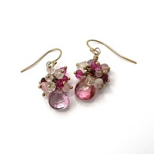 14k Gold Cluster Gemstone Earrings Handmade M...