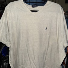 Polo Ralph Lauren Shirt 2XL Cream Pony Casual Mens V Neck