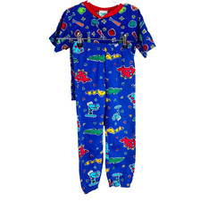 VTG 90s Kids Matching Set Size 4 Short Sleeve Joggers AOP Neon Dinosaur Baseball