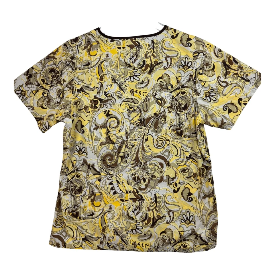 Blusa esfoliante Tafford tamanho pequeno amarela com padrão paisley tem bolsos A64 - Imagem 2 de 4