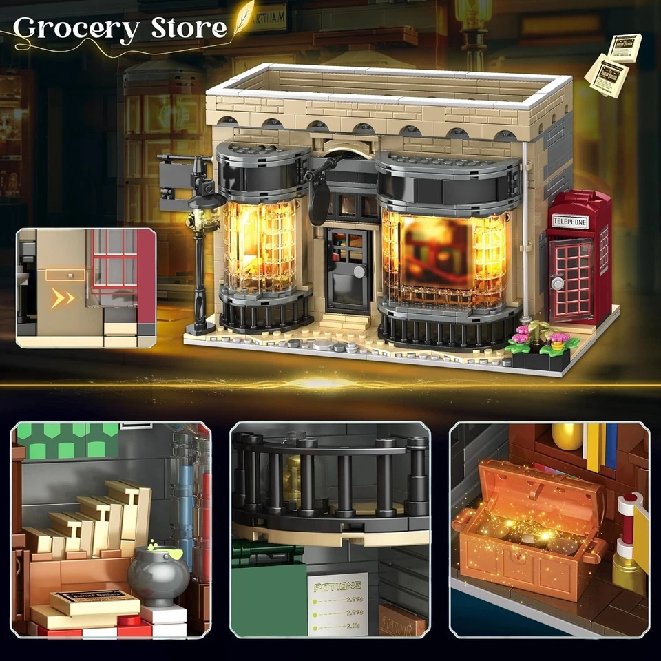 1368 PCS MOC Madam Malkins & Potages Cauldron Shop Building Blocks with Lighting - Image 4 of 4