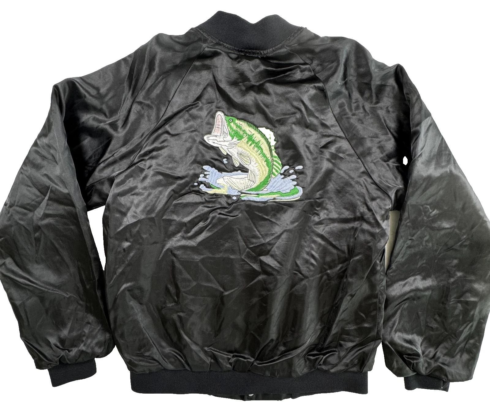 Vintage Hartwell Fishing Jacket Black Satin Bomber Fish USA
Opens in a new window or tab