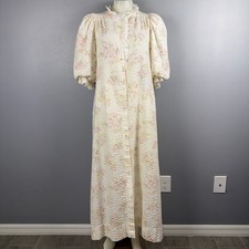 Miss Elaine Housecoat Small Cream Floral Seersucker Button Grannycore USA READ
