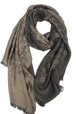 NWT Gucci GG Large Double Jacquard Wool-Silk Blend Brown Scarf Shawl ITALY 200cm