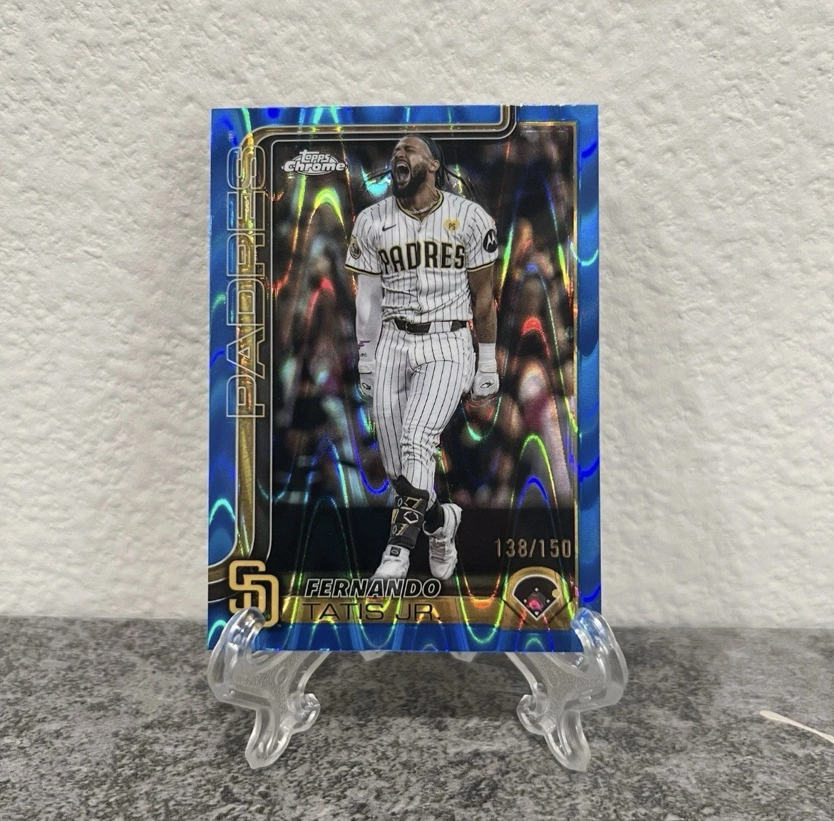 2025 Topps Chrome #600 Fernando Tatis Jr. Blue RayWave Refractor #/150 Padres