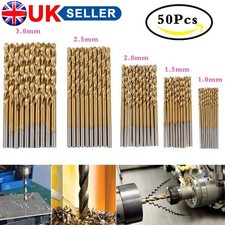 50Pcs Twist Drill Bits HSS High Steel Titanium Drilling Bits Wood Metal Tool UK