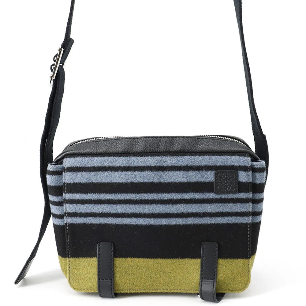 Loewe — LOEWE Military Messenger Bag XS Leather/Wool Black/Gray/Khaki 317.12AA72
