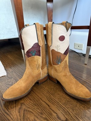 Lucchese Men's Canyon White Sands Suede Cowboy Boots, size 9.5