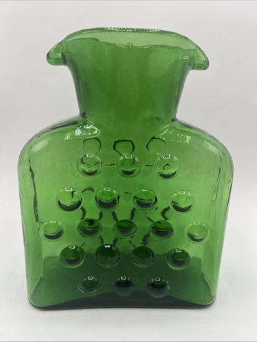 VTG Blenko Glass Forest Green Bump Water Bottle Pitcher Howard Johnsons Spouts