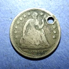 1854 w/Arrows Liberty Seated Half Dime  Good details  Holed