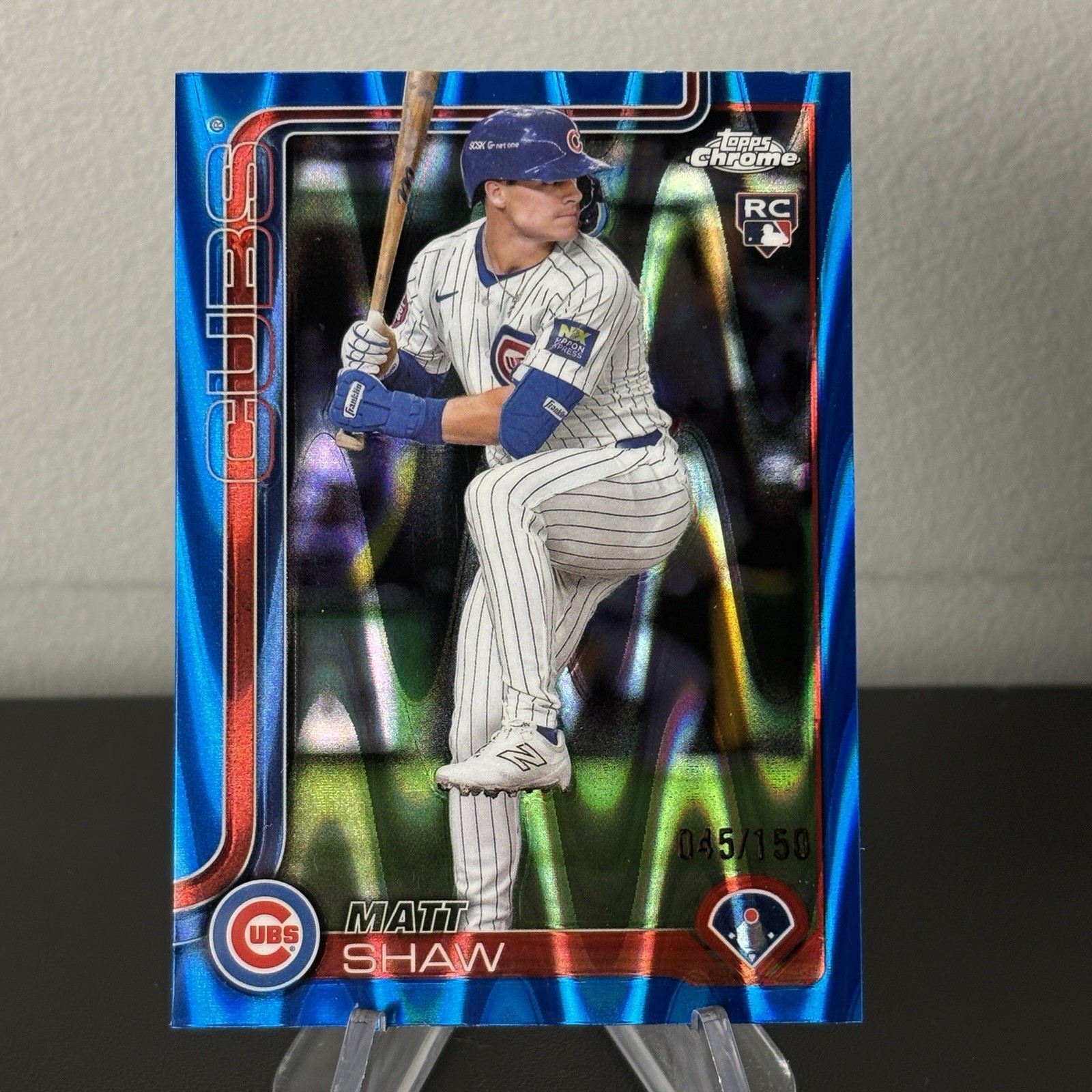 2025 Topps Chrome #219 Matt Shaw Blue Raywave Refractors #/150 Chicago Cubs Card