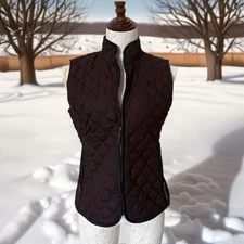 Eddie Bauer Quilted Goose Down Vest Jacket Womens S /P Brown Zip Up Side Pockets