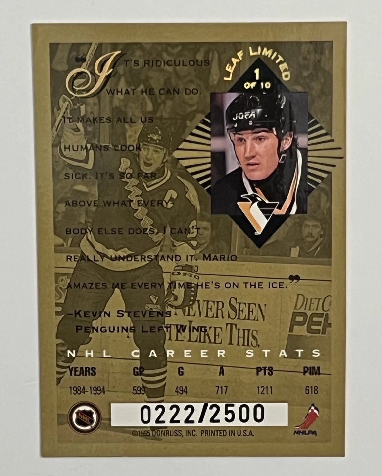 1994-95 Leaf Limited Mario Lemieux #1 Gold /2500 Pittsburgh Penguins HOF - Image 2 of 2