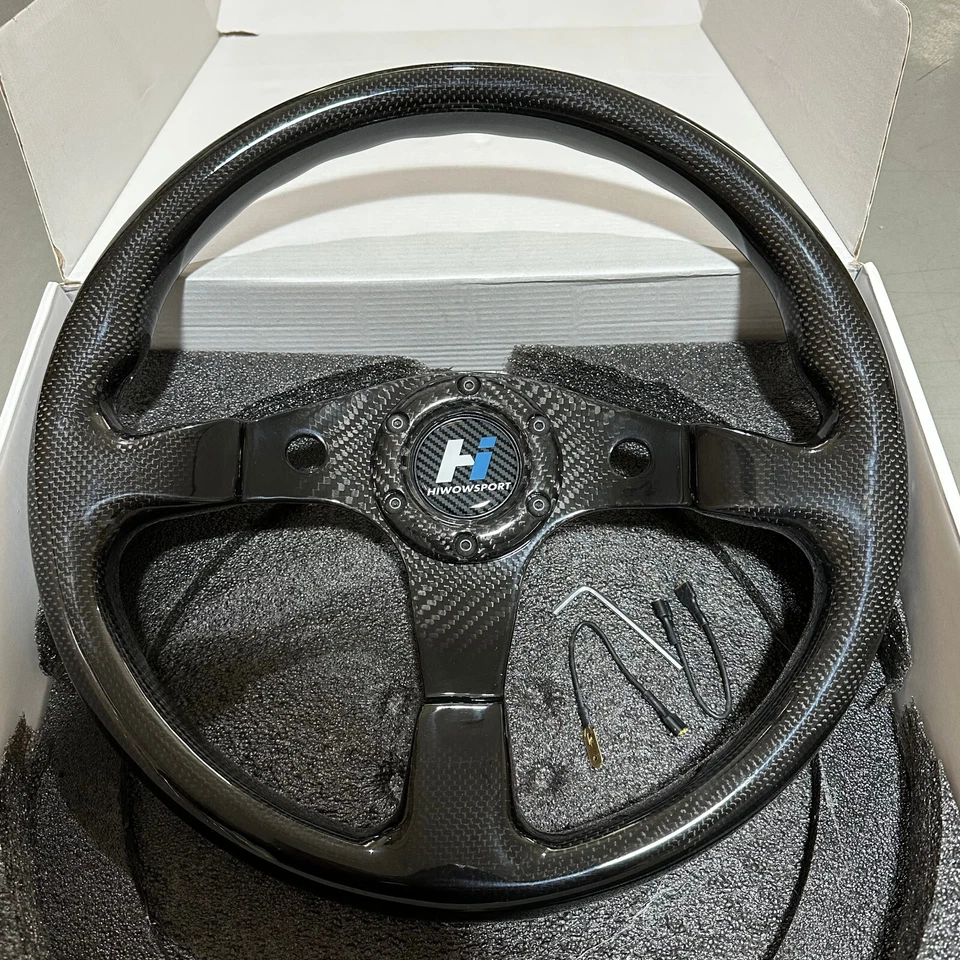 Inserciones de volante inferior plano de fibra de carbono de 350 mm estilo piloto negro 6 bocinas Foto 2 de 4