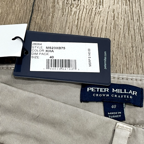 Pantalones Cortos Peter Millar Crown Hechos a Mano Dorado Hombres 40 Prendas Teñidas Caqui Beige Concorde - Imagen 2 de 5