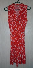 Cremieux Shirt/Shift Dress Size Med Sleeveless Orangey Red Geometric EUC
