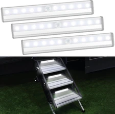 3 Pack Motion Sensor RV Step Lights, 10 LED Battery Operated Motorhome Motion Ac