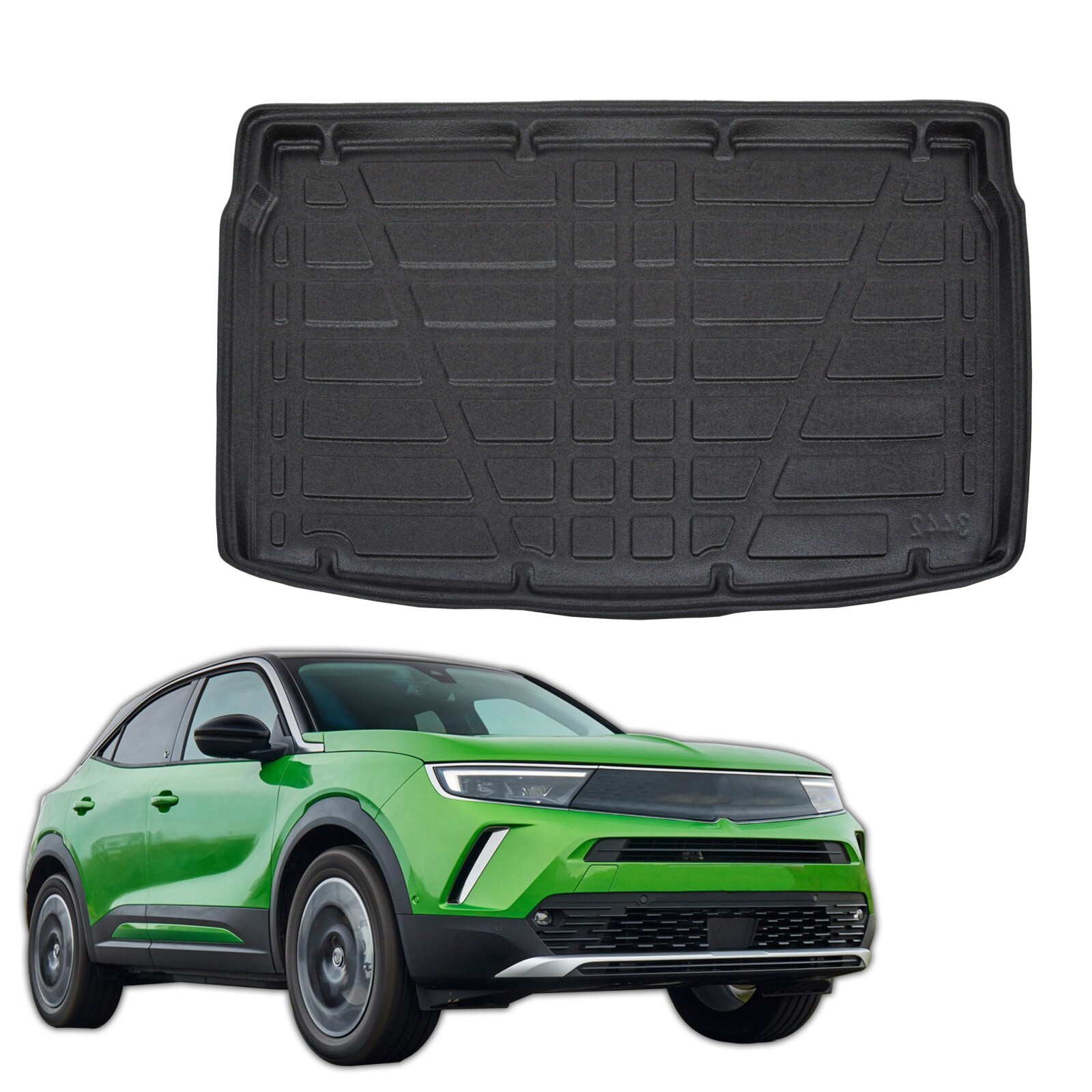Tapis de coffre sur mesure Opel Mokka Electrique depuis 2022 en caoutchouc noir