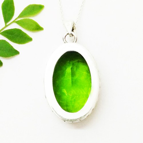 925 Sterling Silver Peridot Necklace Handmade Gemstone Jewelry Free Chain - Picture 5 of 5