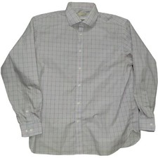 Michael Kors Mens Medium 17 34/35 XL Blue/White Plaid Button-Down Shirt