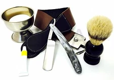6 PC BARBER SALON STRAIGHT RAZOR SHAVING GIFT SET- DOVO PASTE, BRUSH, SOAP, CUP