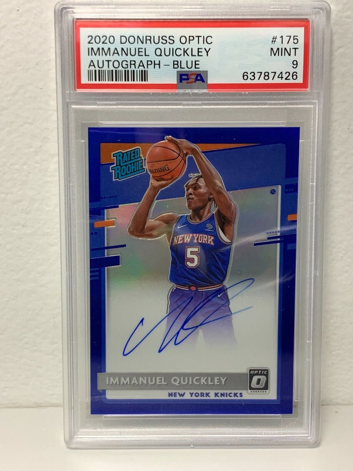 Immanuel Quickley Donruss Optic Rated Rookie Auto Blue /49 PSA 9