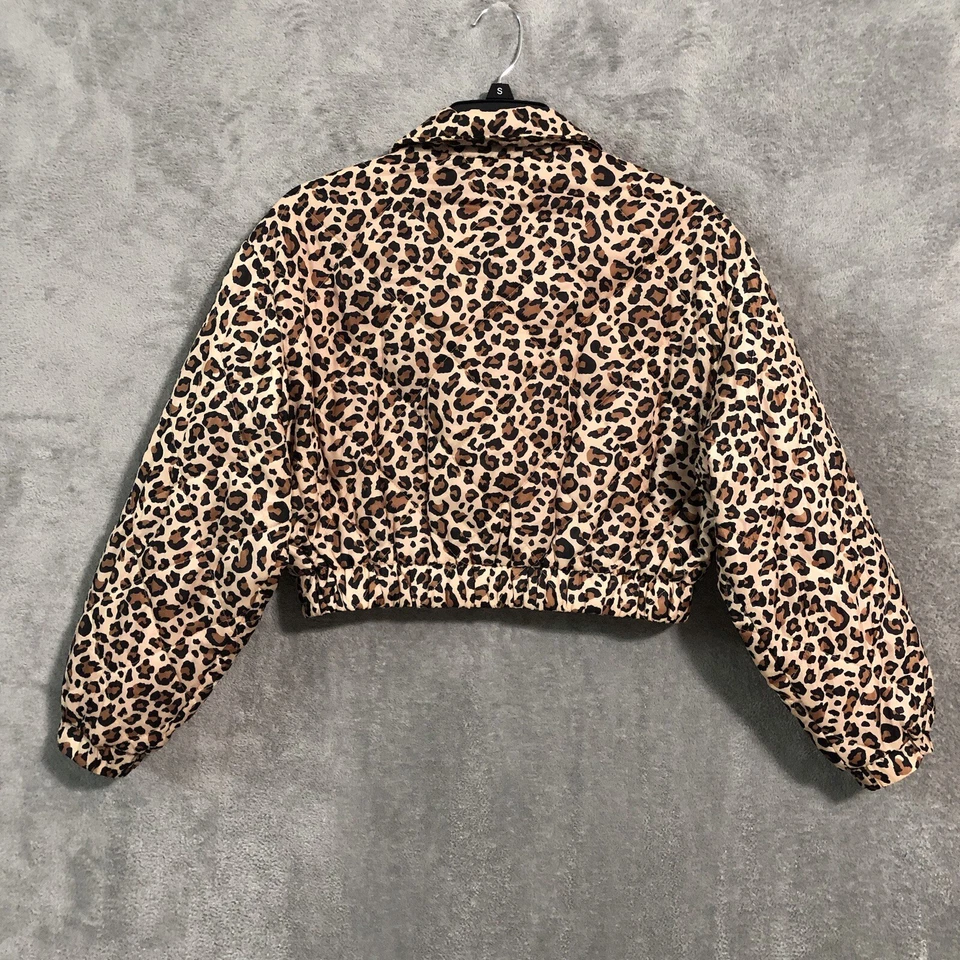 Zara Cropped Jacket Womens Extra Small Leopard Print Full Zip Padded NWT - Image 3 of 4