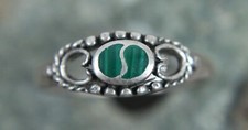 Vintage Malachite Inlay Dainty Band Ring Size 8.25 925 Sterling Silver