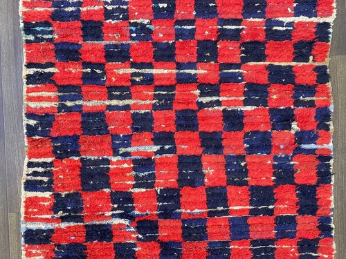 Shag Runner Rug,Vintage Checkered Area Rug,Entryway Kilim Runner, Berber Carpet - Picture 6 of 16