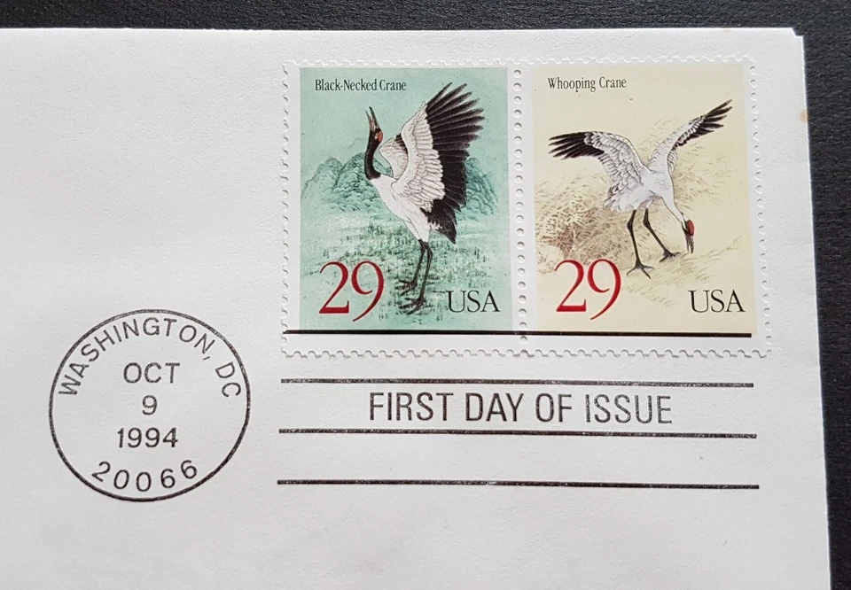 USA 1994 Bird Joint China Whooping Crane 2v Stamp FDC (official issue)tiny toned - Image 2 of 2