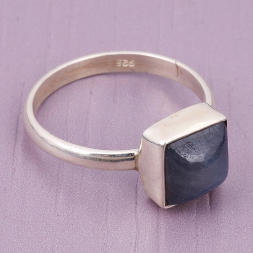 Bague Fiançailles Saphir étoile Bleu Argent 925 – Ovale Naturelle – Fait Main Inde