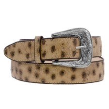 Western Cowboy Leather Belt Ostrich Quill Print Sand Removable Buckle Cinto