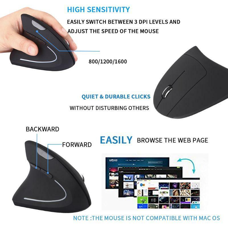 Ergonomic Vertical Mouse Wireless Left Hand Computer 5D USB