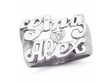 Personalized Diamond Double Name Ring 13MM Sterling Silver or Yellow Gold Plated