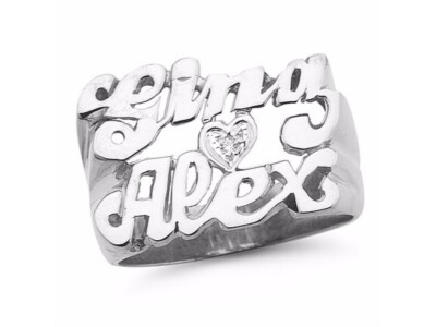 Personalisierter Diamant Doppel Namensring 13 mm Sterlingsilber oder Gelbgold vergoldet