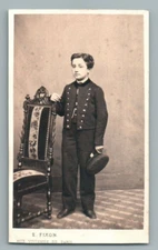 2 CDV BOY BROTHERS UNIFORM MILITARY SCHOOL CADET FIXON PARIS 1860 MILITARY BOY