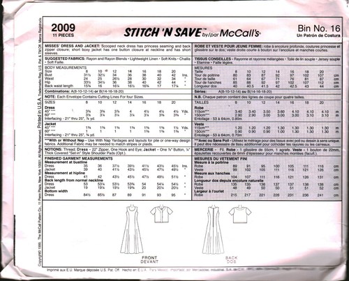 2009 Vintage McCalls SEWING Pattern Misses Dress Jacket Easy Sew UNCUT ...