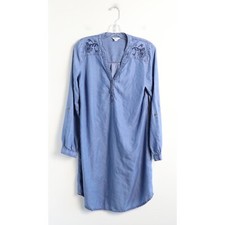 Thyme chambray tunic dress embroidered long sleeve floral oversized loose fit XS