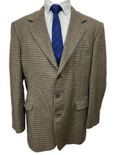 HAGGAR Black Label 46L Men's Brown 100 Wool Tweed Blazer Sport Coat