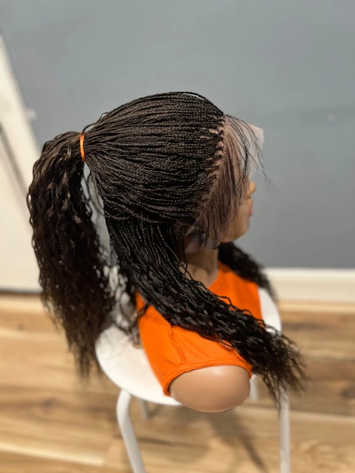 Peluca trenzada: hermosa peluca trenzada hecha a mano, onda de agua hecha en una peluca de encaje completa. Foto 3 de 4