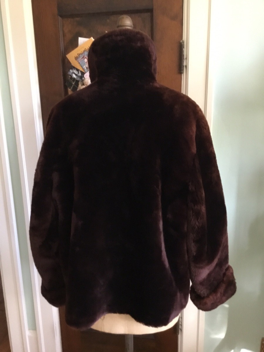Vintage Mouton Lamb Fur Coat Dark Chocolate Brown Shawl Collar Vintage Mouton Lamb Fur Coat Dark Chocolate Brown Shawl Collar
